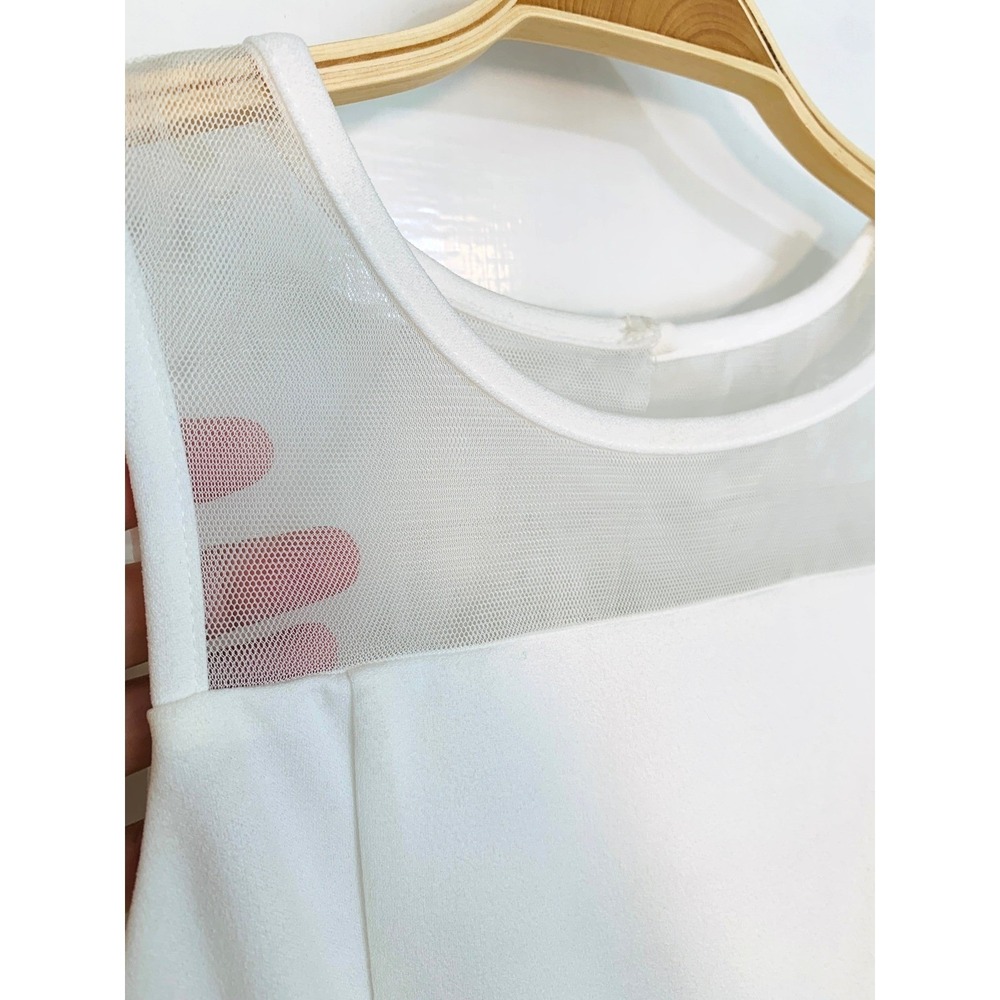 Calvin Klein Fit and Flare Sleeveless White Dress Mesh Bachelorette / Size 10-12 - Picture 8 of 16